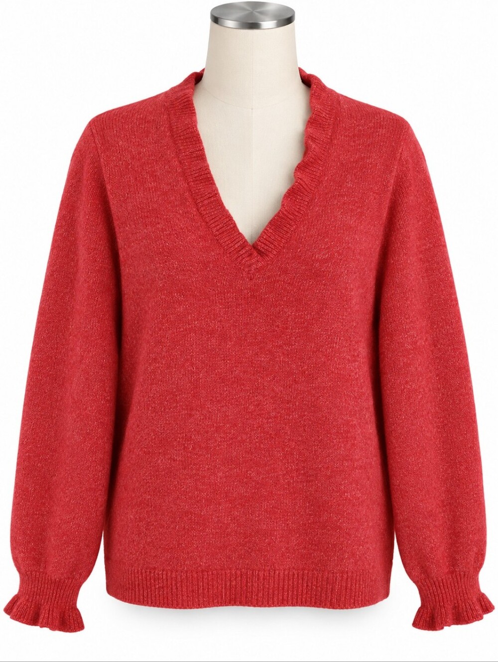 Sundance Ruffle V-Neck Sweater Womens Small Orange Knit Pullover Sz S Stretch